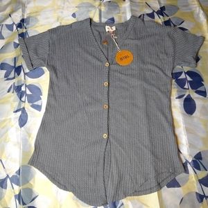 Gray Button down Thermal Waffle v-neck top (S)